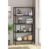 TOLIAHOME Modern 5 Katlı Siyah Renk Metal İskeletli Füme Cam Raflı Aksesuar Rafı Kitaplık