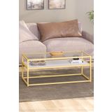 TOLIAHOME Modern Beyaz Gold Renk Metal Iskeletli Temper Camlı 2 Katlı Dikdörtgen Orta Sehpa