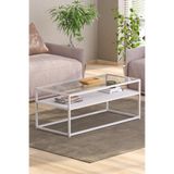 Tolıahome Modern Beyaz Renk Metal İskeletli Temper Camlı 2 Katlı Dikdörtgen Orta Sehpa