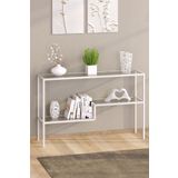 TOLIAHOME Modern Beyaz Renk Metal Iskeletli Temper Camlı Raflı Dresuar Konsol Çiçeklik Saksılık