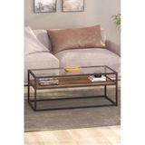 Tolıahome Modern Ceviz Siyah Renk Metal Iskeletli Temper Camlı 2 Katlı Dikdörtgen Orta Sehpa