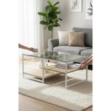 TOLIAHOME Modern Endülüs-Beyaz Renk 3 Katlı Metal İskeletli Şeffaf Temper Camlı Dikdörtgen Orta Sehpa