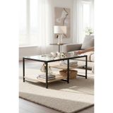 TOLIAHOME Modern Endülüs-Siyah Renk 3 Katlı Metal İskeletli Şeffaf Temper Camlı Dikdörtgen Orta Sehpa