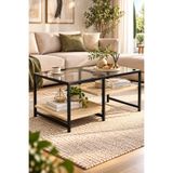 TOLIAHOME Modern Endülüs-Siyah Renk 3 Katlı Metal İskeletli Şeffaf Temper Camlı Dikdörtgen Orta Sehpa