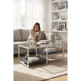 TOLIAHOME Modern Siyah-Beyaz Renk 3 Katlı Metal İskeletli Şeffaf Temper Camlı Dikdörtgen Orta Sehpa