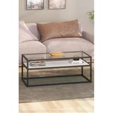Tolıahome Modern Siyah-Beyaz Renk Metal İskeletli Temper Camlı 2 Katlı Dikdörtgen Orta Sehpa