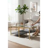 TOLIAHOME Modern Siyah-Gold Renk 3 Katlı Metal İskeletli Şeffaf Temper Camlı Dikdörtgen Orta Sehpa