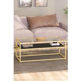 TOLIAHOME Modern Siyah-Gold Renk Metal İskeletli Temper Camlı 2 Katlı Dikdörtgen Orta Sehpa
