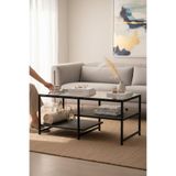 TOLIAHOME Modern Siyah Renk 3 Katlı Metal İskeletli Şeffaf Temper Camlı Dikdörtgen Orta Sehpa