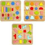 tollihy brinco Ahşap Montessori Büyük Boy Kabartmalı 3 lü Bultak Puzzle Seti ( Geometrik Şekiller - Sayılar ve Çubuklar )