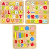 tollihy brinco Ahşap Montessori Okul Öncesi Eğitim Seti - 77 Parça 3'lü Bultak Puzzle (Alfabe, Sayılar,Şekiller)