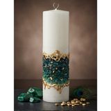Tolu Kaide Vanilya Kokulu Soya Wax Mum 6*6*22 cm Altın Varaklı El Yapımı Dekoratif Obje Kristal Cam Taş Beton Taştozu Silindir Blok Kütük Kandil Şamdan Parafin Epoksi Reçine Tealight Mumluk - 1 Adet