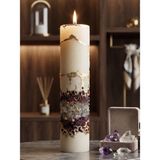 Tolu Kaide Vanilya Kokulu Soya Wax Mum 6*6*23 cm Altın Varaklı El Yapımı Dekoratif Obje Kristal Cam Taş Beton Taştozu Silindir Blok Kütük Kandil Şamdan Parafin Epoksi Reçine Tealight Mumluk - 1 Adet