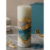 Tolu Kaide Vanilya Kokulu Soya Wax Mum 7*7*18 cm Altın Varaklı El Yapımı Dekoratif Obje Kristal Cam Taş Beton Taştozu Silindir Blok Kütük Kandil Şamdan Parafin Epoksi Reçine Tealight Mumluk - 1 Adet