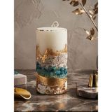 Tolu Kaide Vanilya Kokulu Soya Wax Mum 8*8*16 cm Altın Varaklı El Yapımı Dekoratif Obje Kristal Cam Taş Beton Taştozu Silindir Blok Kütük Kandil Şamdan Parafin Epoksi Reçine Tealight Mumluk - 1 Adet