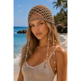TOM COMPANY Vizon-İnci Boncuklu Örgü Bohem Saç Aksesuarı File Yazlık Bere Şapka & Bandana