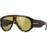 Tom Ford Bronson TF1044 52N Unisex Güneş Gözlüğü - Kahverengi - Yeşil - Şeffaf