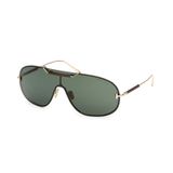 Tom Ford FT 1309 Tyler Erkek Güneş Gözlüğü, Kalkan Çerçeve, Metal, Altın, Yeşil Cam, 142 mm