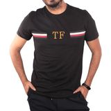 Tom Free Store Erkek Likralı Kumaş Baskı ve Nakışlı Bisiklet Yaka Siyah T-Shirt