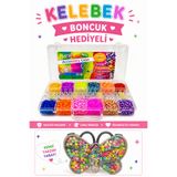 TOMBİ-X Lastik Örgü Bileklik Ve Kolye Yapma Seti 1500 Parça - orta boy - kelebek model hediyeli