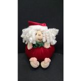 TOMBİŞ El Yapımı Noel Baba Bez Bebek, Dekoratif Yılbaşı Süsü, Kırmızı Kadife, 13x11x10 CM, Tek Parça