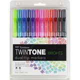 Tombow : Twin Tone : Çift Uçlu Grafik Markör Kalem Seti : 12 Renk (Parlak Renkler)