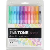 Tombow : Twin Tone : Çift Uçlu Grafik Markör Kalem Seti : 12 Renk (Pastel Renkler)