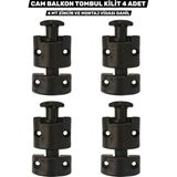 Tombul Model Cam Balkon 4’lü Kilit Seti Zincir ve Vidalar Dahil - 40 x 40 cm - Siyah