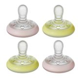 Tommee Tippee Closer to Nature Gece Emzik Emziği - BPA içermez, Göğüs Benzeri Şekil - Mavi ve Sarı - 0-6 Ay, 4 Sayı, Pembe