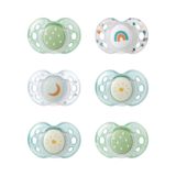 Tommee Tippee Gece emzikleri, 18-36 ay, simetrik silikon baglet ile karanlık emziklerde 6 paket parıltı