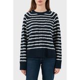 Tommy Hilfiger % 100 Yün Regular Fit Bisiklet Yaka Çizgili Kazak Bayan Kazak WW0WW48394 0y7 - Lacivert - Beyaz - XL
