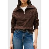 Tommy Hilfiger % 100 Yün Relaxed Fit Yarım Fermuarlı Dik Yaka Örgü Kazak Bayan Kazak WW0WW46425 Gv0 - Kahverengi