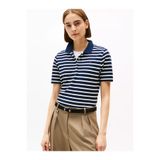 Tommy Hilfiger 1985 Reg Pique Polo Ss Kadın T-shirt, Çizgili, Lacivert/Krem, XS