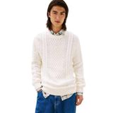 Tommy Hilfiger Adaptive tjm slm badge cable knit sweater Erkek Kazak Ancient White Tonal M