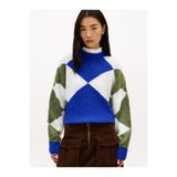 Tommy Hilfiger Alpaca Blend Argyle C-NK LS SWT Kadın Kazak, Mavi, S-M