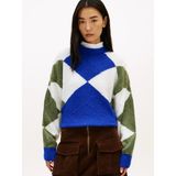 Tommy Hilfiger Alpaka Karışımlı Baklava Desenli Bisiklet Yaka Uzun Kollu Kadın Mavi Kazak WW0WW474640ZU - M - L