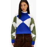 Tommy Hilfiger Alpaka Karışımlı Baklava Desenli Bisiklet Yaka Uzun Kollu Kadın Mavi Kazak WW0WW47464