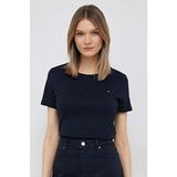 Tommy Hilfiger Basic Pamuklu T-Shirt Kadın Kısa Kol Günlük Stil %100 Pamuklu Kahverengi - Lacivert