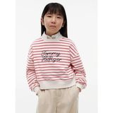 Tommy Hilfiger Beyaz Kız Çocuk Çizgili Sweatshirt KG0KG09439-TOMMY Hılfıger Crew Neck - Beyaz - Kırmızı - 14 Yaş
