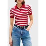 Tommy Hilfiger Çizgili Ipek Karışımlı Kısa Kollu Düğmeli Polo Yaka Kazak Bayan Polo Yaka Kazak WW0WW48503 04W - Kırmızı - Beyaz - XS