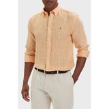 Tommy Hilfiger Çizgili Keten Regular Fit Uzun Kollu Gömlek Erkek Gömlek MW0MW42400 0dm - Turuncu - Beyaz - 2XL