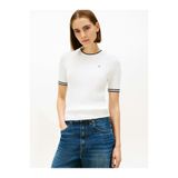 Tommy Hilfiger CO CABLE C-NK SS SWT Kadın Beyaz Kazak - WW0WW41787