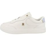 Tommy Hilfiger Court Essential Chic kadın spor ayakkabısı deri, Beyaz Ekru Breezy Blue, 41 EU