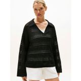 Tommy Hilfiger Crochet Rlx Ls Polo Swt Kadın Siyah Kazak - Ww0ww46524