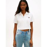 Tommy Hilfiger Crop Polo Yaka T-shirt, XS, DW0DW21363, Ekru, Kadın