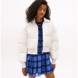 Tommy Hilfiger Crop Ribbed Detail Puffer Kadın Beyaz Mont.ybh
