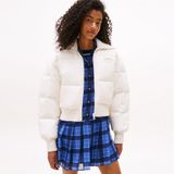 Tommy Hilfiger Crop Ribbed Detail Puffer Kadın Beyaz Mont