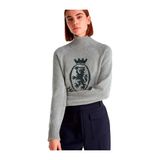 Tommy Hilfiger Dik Yaka Desenli Kazak, M, 5003298929, Gri, Kadın