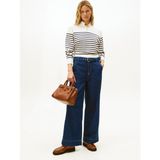 Tommy Hilfiger Dik Yaka Standart Çizgili Mavi Kazak Kadın WW0WW474670X2