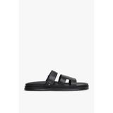 Tommy Hilfiger Erkek Ayarlanabilir Premium Siyah Deri Sandalet